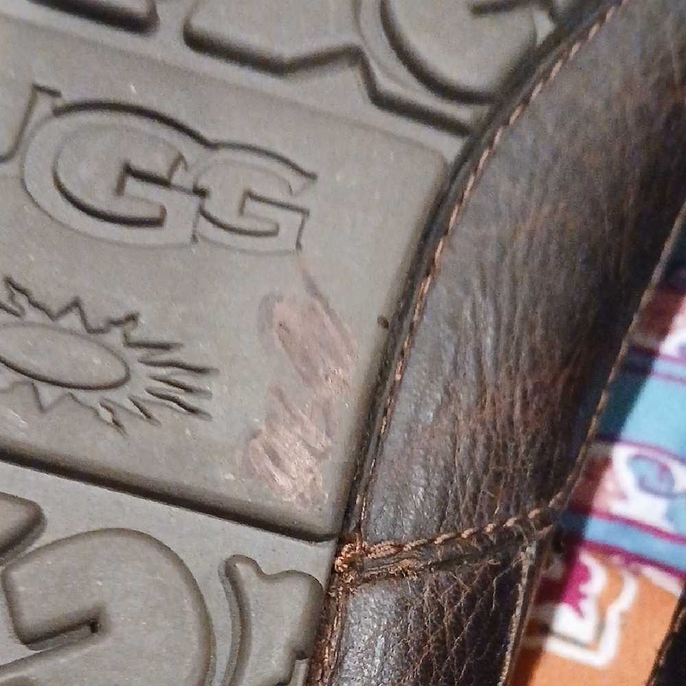 UGG Men's Black Leather Shearling Moccasin Slippers - Picture 5 of 6